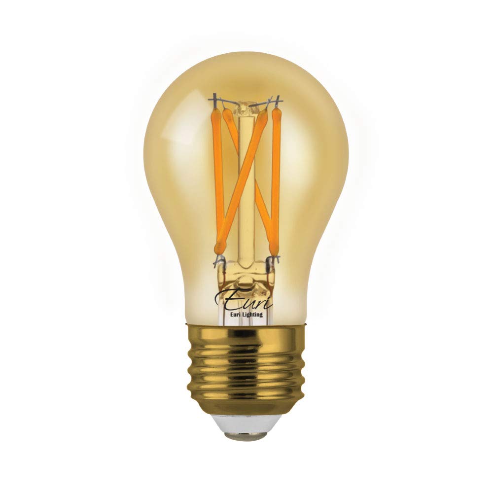 Euri Lighting VA15-3020ea-4 Dimmable LED A15, 4.5W (25W Equiv.) 360lm, 80 CRI, Amber Glass, Warm White (2200K), 320° Beam Angle, E26, Wet Rated, UL