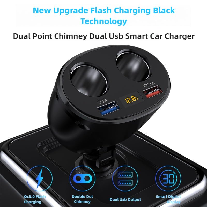 MESA'S LIVE Dual USB QC3.0 Car Charger, 180° Rotatable Foldable, LED Digital Voltage Current Display, Aluminum Shell, 12/24V for Car/Truck/RV, Fast
