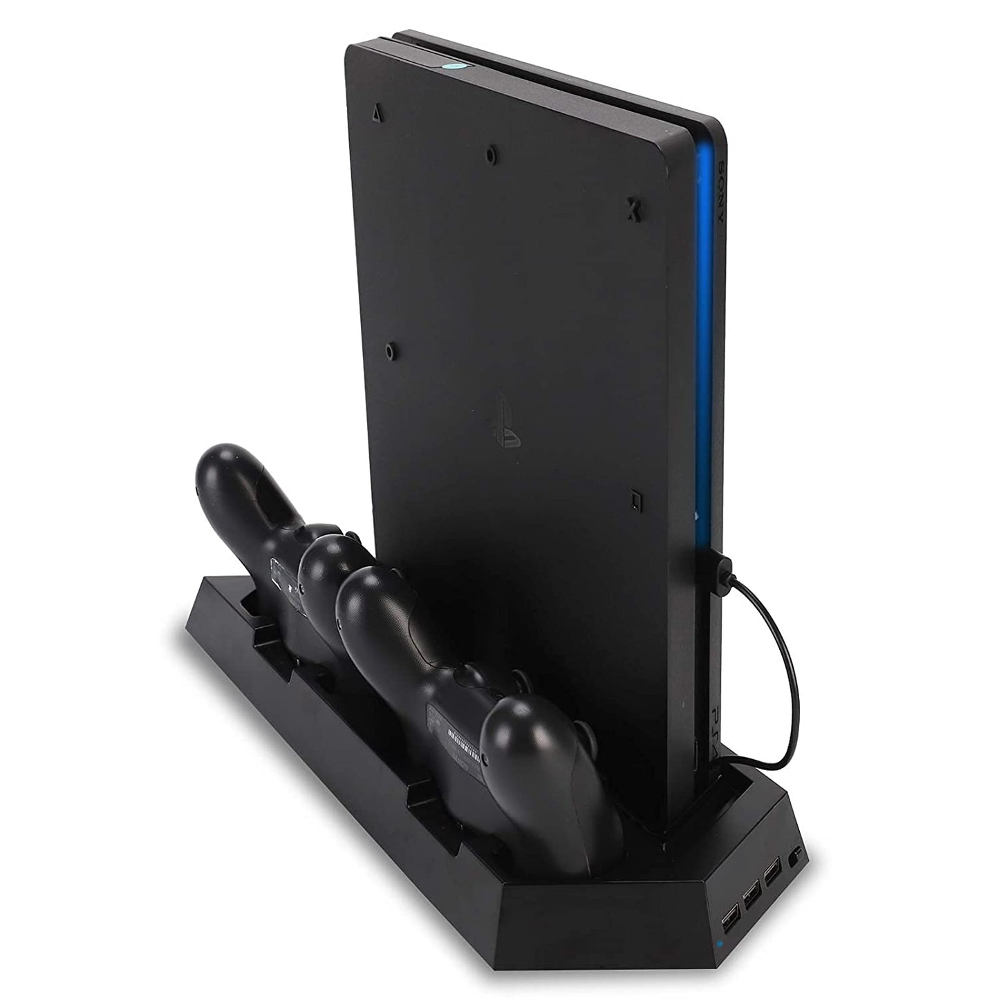 Charging Station Stand with Cooling Fan for PlayStation 4/PS4 Slim/PS4 Pro, 3 in 1 PS4 Vertical Stand with Dual PS4 Dualshock Controller Charger Port