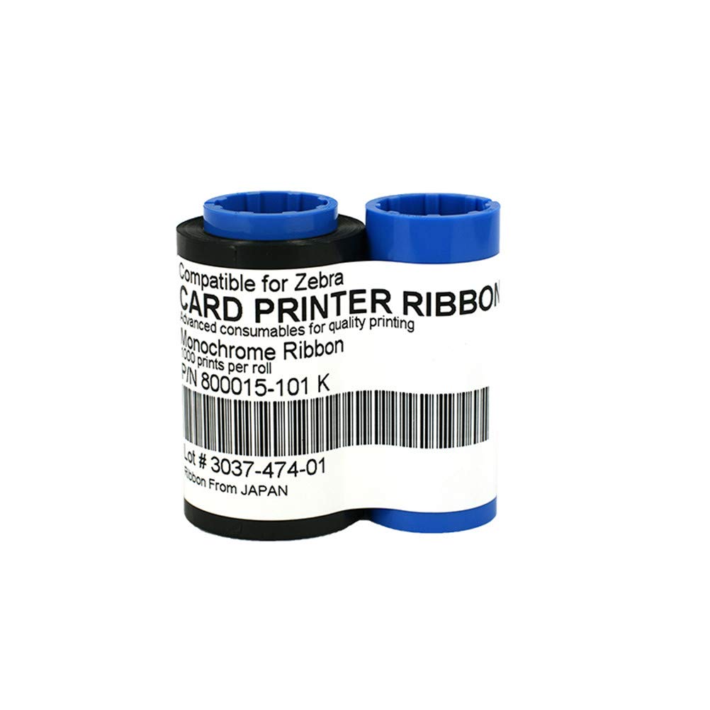 800015-101 Black Monochrome Ribbon for Zebra P330i P420i P430i Card Printers, 1000 Prints
