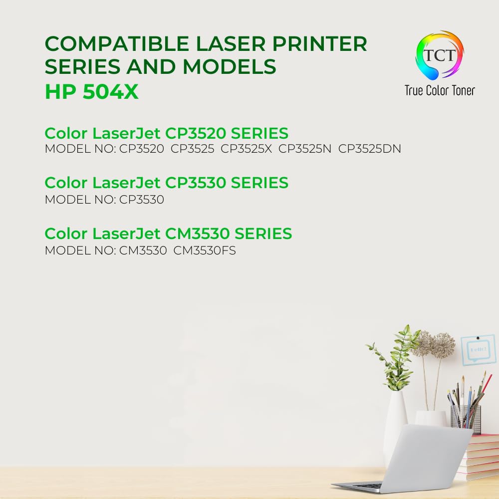TCT 504X Black Toner Cartridge - Compatible Replacement for HP 504X CE250X Black High Yield Works with HP LaserJet CP3520 CP3525 Printers (10,500