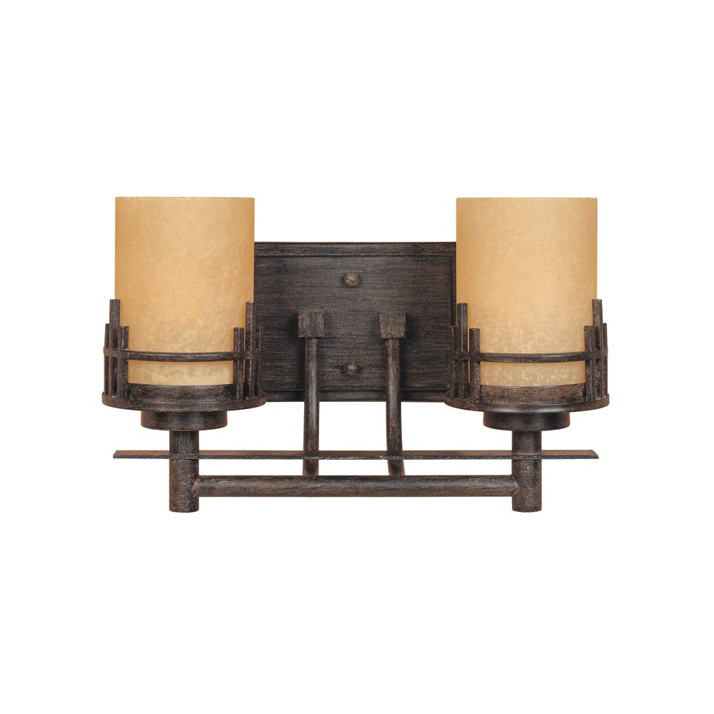 Designers Fountain 2-Lights Mission Ridge Vanity Light Fixture, 14.5 Inch Wall Mount Sconce for Bathroom, Bedroom or Mirror, Warm Mahogany, 82102-WM