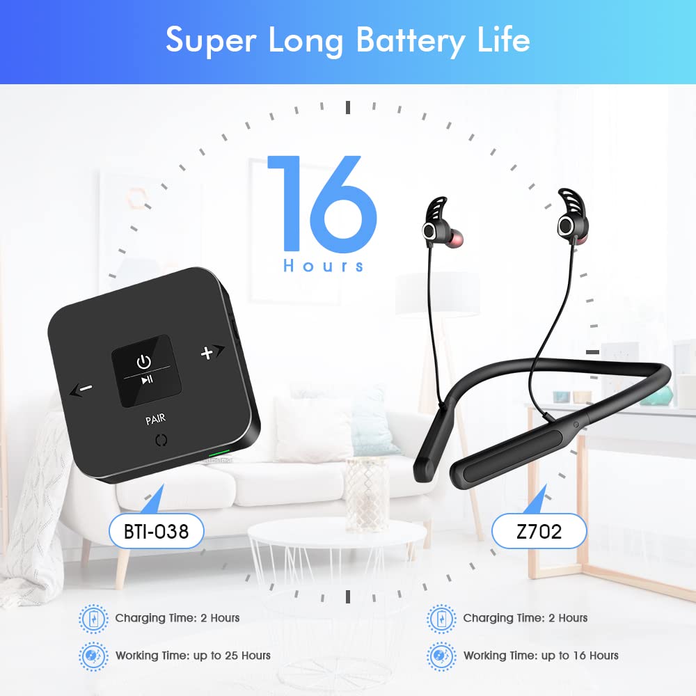 Golvery Bluetooth Headphones Transmitter for TV Watching, Neckband Wireless Stereo Earphones Earbuds Set w/Transmitter Adapter for Optical Digital RCA
