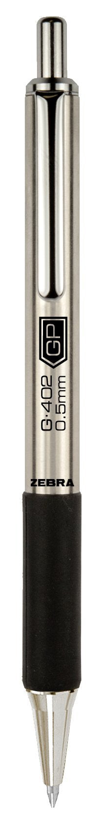 Zebra Pen STEEL G-402 Retractable Gel Pen, Black Ink, 0.5mm, 2-Pack