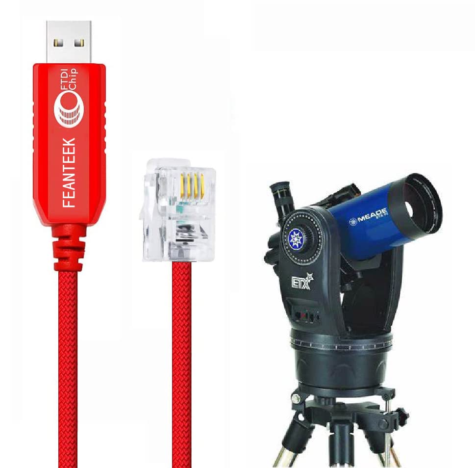 Feanteek USB to RJ9 Cable Meade #505 Cable Set for Meade 497 Autostar and Audiostar ETX-90 ETX-125 LXD75 LX80 LX90 USB Console Cable (1.8M) Red