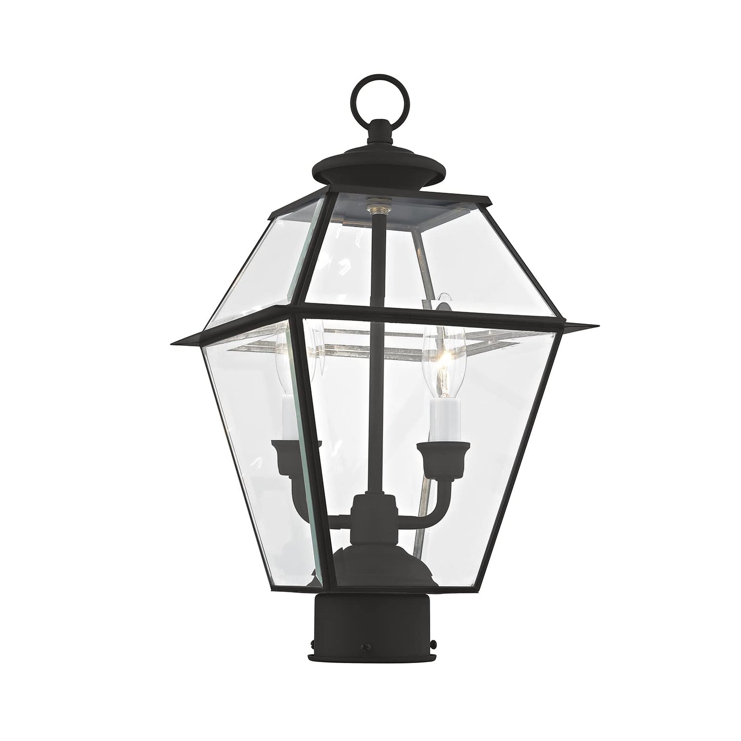 Livex Lighting 2284-04 Westover 2 Light Outdoor Black Finish Solid Brass Post Head with Clear Beveled Glass, 16.50x9.00x9.00