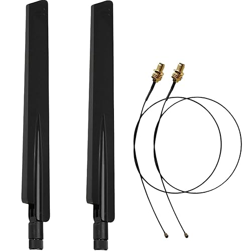 10dBi 2.4GHz 5GHz 5.8G Dual Band WiFi RP-SMA Male High Gain Antenna & MHF4 to RP SMA Female Cable Antenna for NGFF M.2 AX200 9260 WiFi Card Wireless