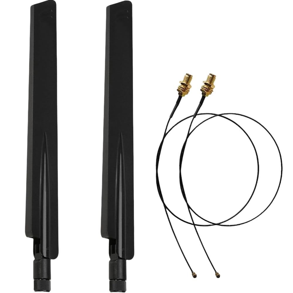 10dBi 2.4GHz 5GHz 5.8G Dual Band WiFi RP-SMA Male High Gain Antenna & MHF4 to RP SMA Female Cable Antenna for NGFF M.2 AX200 9260 WiFi Card Wireless