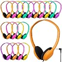 YFSFQS Class Set Headphones for Kids Students School Classroom 20 Pack Bulk Headphones Adjustable with 3.5 mm Jack for Library Children Mixed Colors