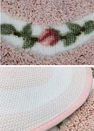 MOMIKA Pretty Floral Rose Heart Shape Bathroom Mat ,Super Soft Pink Shaggy Rug Floor Decoration Carpet,Great for Kitchen,Living Room,Toilet