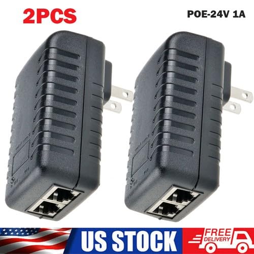 2PCS 24V1A POE Injector with Built-in Wall Plug - Ethernet Data + Power Adapter for IP Phones, CCTV Cameras, Gateways, and 24V Network Terminals