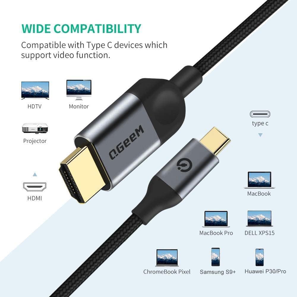 QGeeM USB C to HDMI Cable Adapter 6FT 4K, USB Type C to HDMI Thunderbolt 3/4 Compatible for iPhone 16, Galaxy, MacBook Pro/air, IPad pro, Surface,Dell