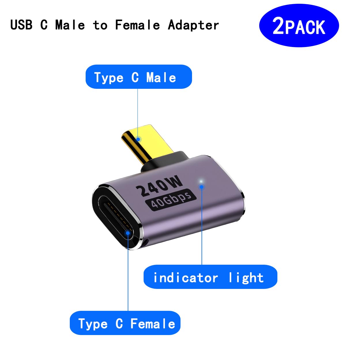 rgzhihuifz Right Angle USB C Male to Female Adapter Extender .Type C Coupler with PD 240W 40 Gbps 8K/60hz Video Compatible for Thunderbolt 4/3…