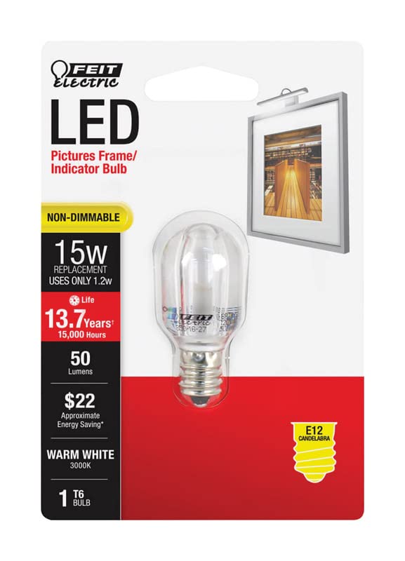 Feit Electric BPT6/SU/LED 1.5 Watt T6 E12 Warm White LED Non-Dimmable Light Bulb