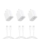 iPhone 17 16 15 Charger 3-Pack Dual Port USB C Fast Charging Block with 6ft c to c Cable Type C Wall Charger Plug for iPhone 17 Pro Max/17 Pro/17/16