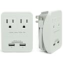 RND Compact Power Station 2.4 Amp Dual USB Ports, 2 AC Outlet Wall Charger (white)