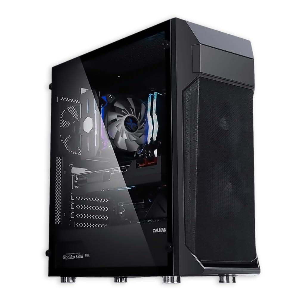 Zalman Z1 Plus ATX Mid-Tower PC Case - Tempered Glass Side Panel - 3 x 120mm Fans Pre-Installed - 5.25" ODD Support - USB 3.0 - Desktop Computer