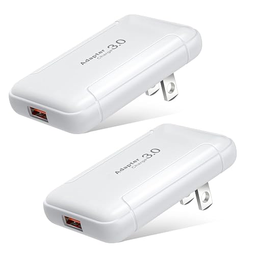 Slim Flat USB Wall Charger, Costyle 2 Pack 18W GaN Tech Fast Charge 3.0 Port Fast Charging Block with Foldable Plug Compatible for Samsung Galaxy S10