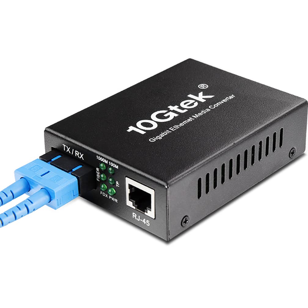 Fiber to Ethernet Media Converter, Gigabit Single Mode Dual SC Converter, Built-in Fiber Module up to 20km, Dual SC to 10/100/1000M RJ45, SMF, 1310nm