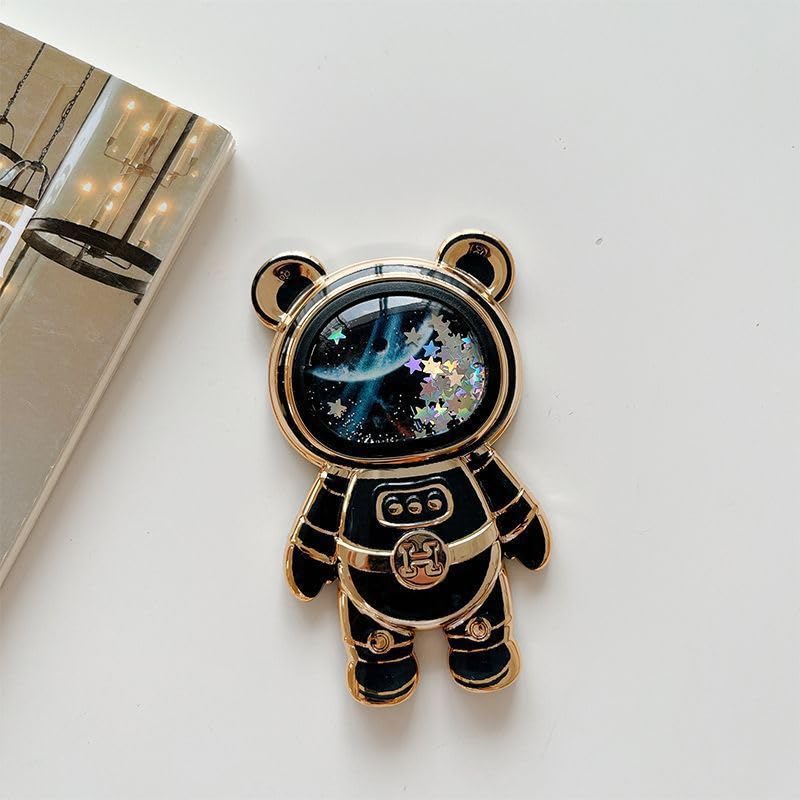 Black Cute Phone Stand Holder,Cell Phone Hidden Kickstand for Desk,Astronaut Phone Holder,Adjustable Tablet Phone Ring Stand with 3D Moving Star