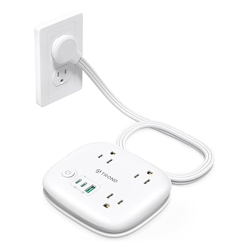 TROND Travel Power Strip with PD 20W USB C, Extension Cord with 3 Widely Spaced Outlets and Fast Charging USB, 2.6FT Wrapped Around Power Strip