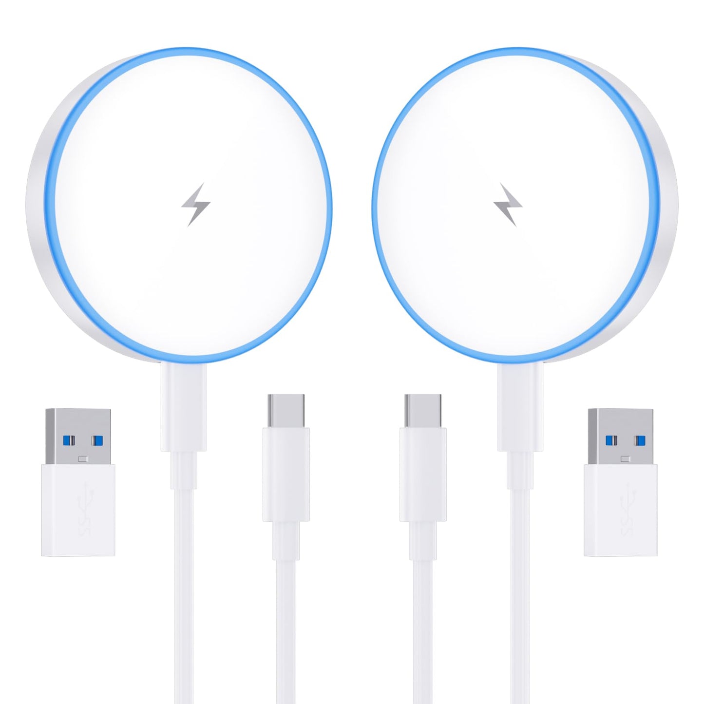 Magnetic Wireless Charger, 2Pack 15W Fast Charging Pad, Strong Magnet, USB-C/A Ports, Compatible with iPhone 17/16/15/14/13/12 Series/AirPods 3/2/Pro