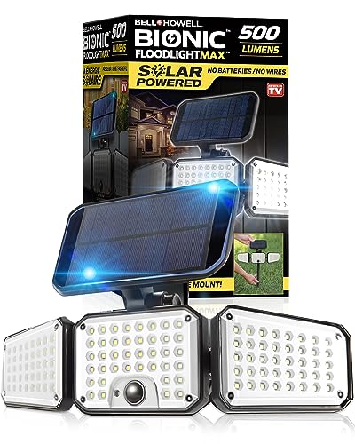 Bell+Howell Bionic Flood Light AS SEEN ON TV, 500 Lumen Deluxe Version Bionic Floodlight, LED Solar Flood Lights Outdoor Motion Sensor Waterproof
