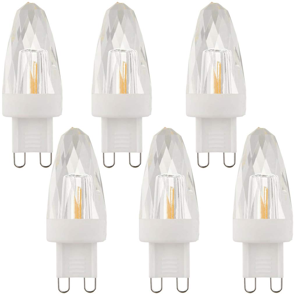 Lxcom Lighting G9 LED Light Bulbs 2W (15W Halogen Equivalent) Dimmable Crystal COB Bulb Warm White 2700K 200LM G9 Base AC110V for Home Lighting, 6