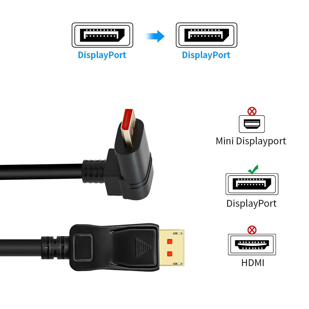 ALYYDBG 8K@60Hz 90 Degree Right Angle DP 1.4 Cable, Male to Male Right Angled Displayport 1.4 Cable Cord 8K@60Hz, 4K@144Hz, 2K@165Hz, 1.8M/6FT