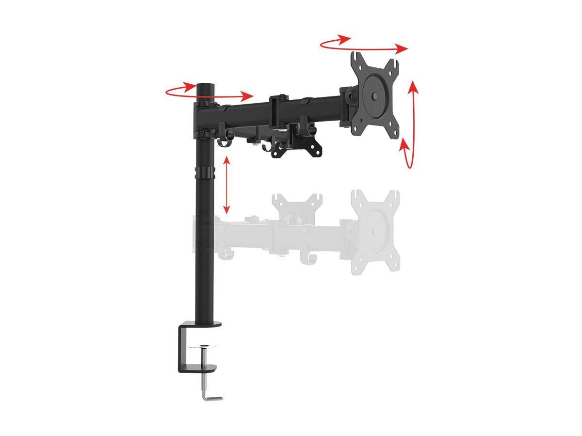 Monoprice Essential Dual Monitor Articulating Arm Desk Mount - for Displays 13in to 27in, VESA 75x75 to 100x100, Max Weight Capacity 17.6 Lbs Each
