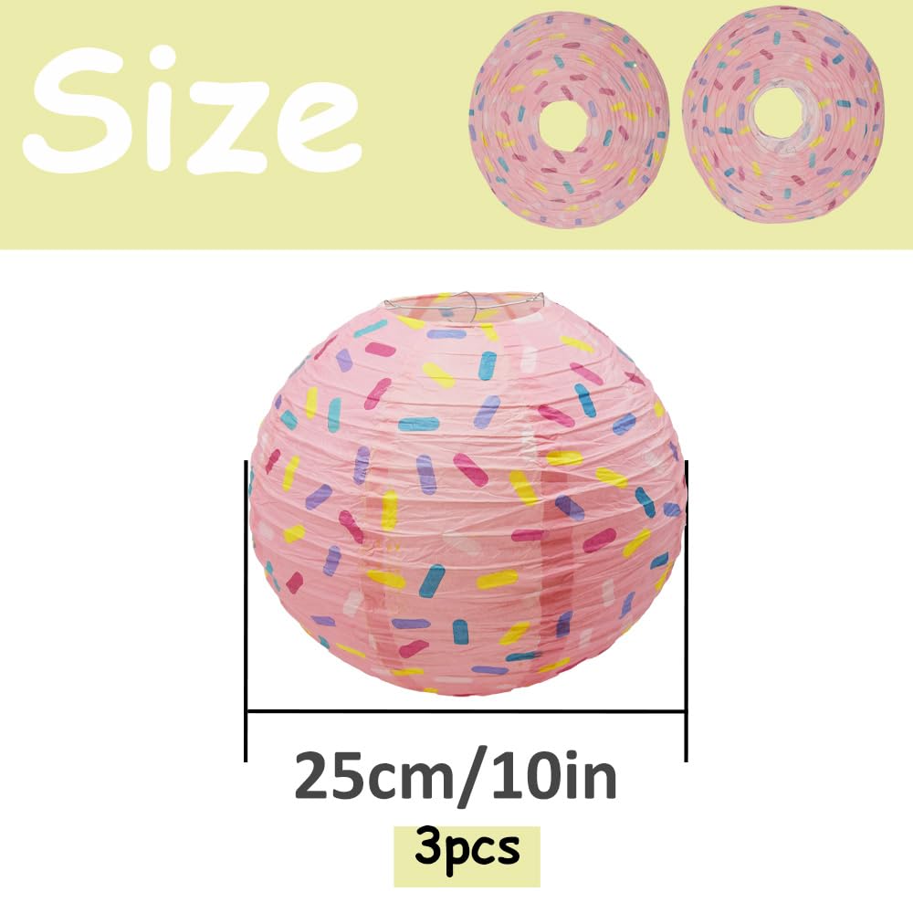 Hocansen 3 PCS Paper Lanterns Donut Decorations 25cm/8in Hanging Papers Lantern Party Decorations DIY Hanging Lamp Foldable Round Paper Ice Cream