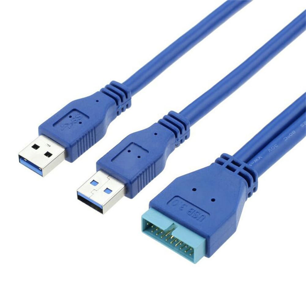 JSER Dual Port USB 3.0 A Male to 20 Pin Male Motherboard Extension Cable Adapter 5Gbps