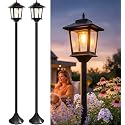 PASAMIC Outdoor Solar Post Lights, 2-Pack 63" Dusk to Dawn Solar Lamp Posts, Waterproof Floor Lamps, Warm White Pole Lights for Patio with Replaceable