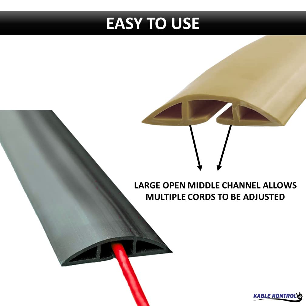 Kable Kontrol Floor Cord Cover kit - 6 Feet Long Gray Plastic Cable Protector, Hides Cords and Conceals Wires, for Extension Cord Cable Management