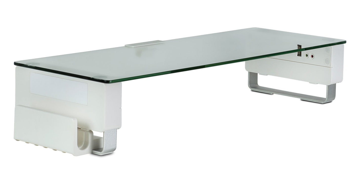 Mount-It! Glass Monitor Stand with 3 USB Ports | Desktop Riser Fits 24, 27, 30, 32 Inch Screens, 66 Lbs Capacity