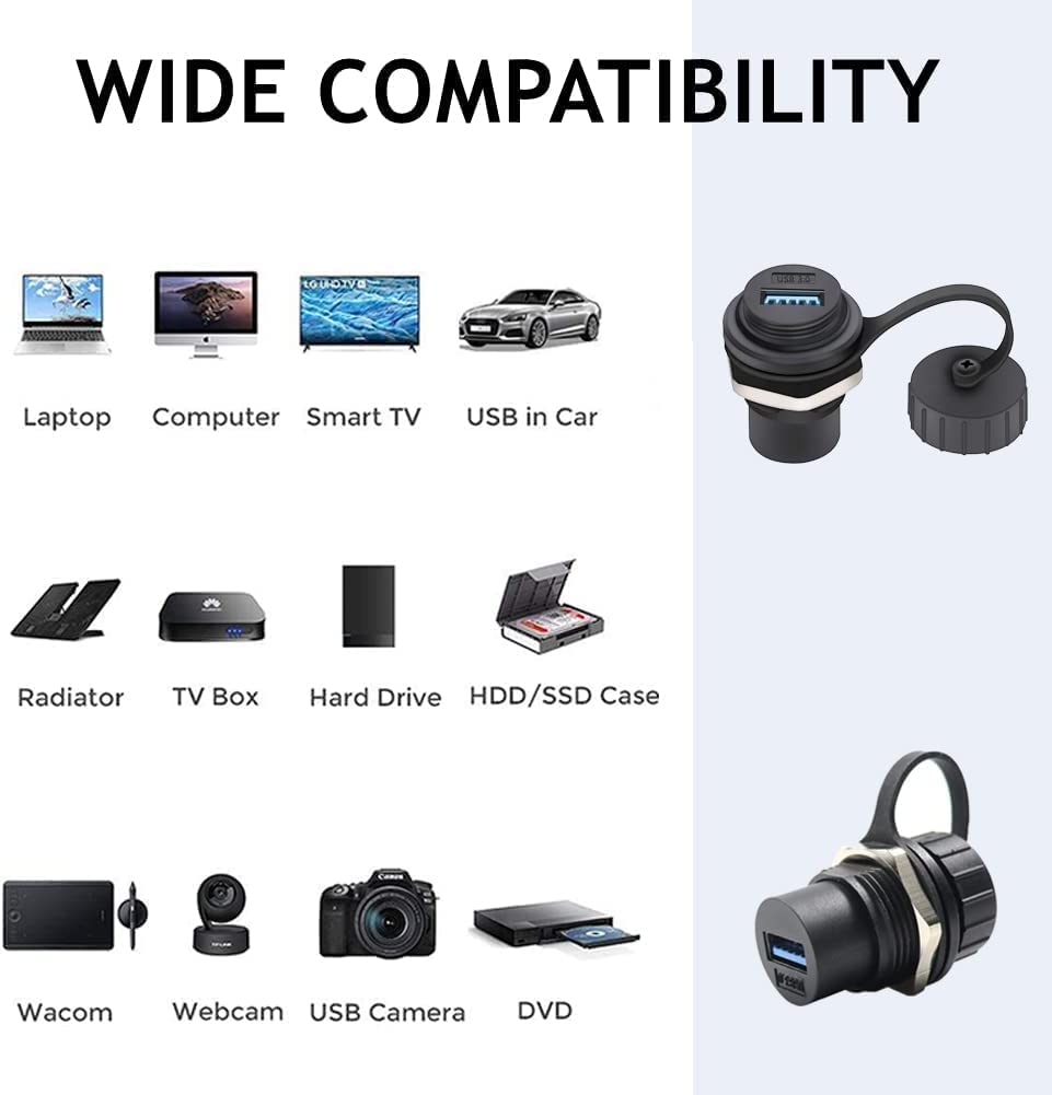 PENGLIN 2PCS Waterproof USB 3.0 Panel Mount Coupler, IP67 USB Pass Through Connector, Female to Female Bulkhead Extension Adapter
