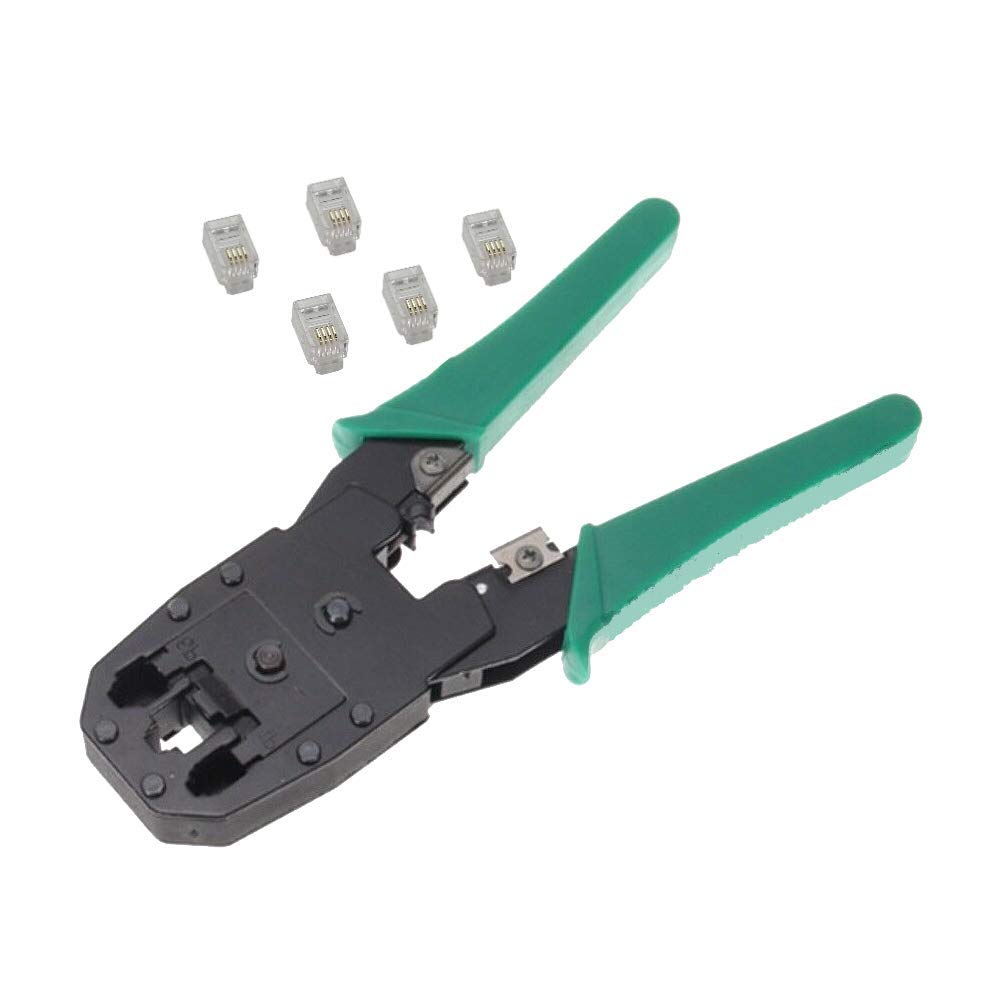 RJ22 (MP04M-SM) Crimp Tool with 5 Telephone Handset Cord Replacement connectors