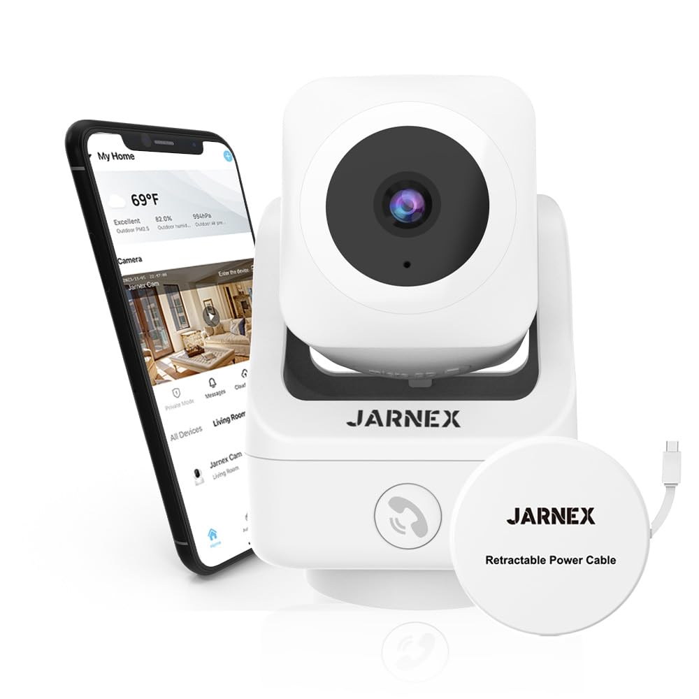 Jarnex 2K Indoor Pan Tilt 360 HD 2.4GHz WiFi Home Security Camera, Baby/Pet Monitors, 2 Way Audio, Smart Light Night, Bluetooth Fast Link, One Click