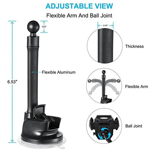 Car Mount Holder Windshield Dash Cradle Window Rotating Dock Stand Suction Gooseneck Compatible with Cricket Motorola Moto E5 Supra - Cricket Motorola