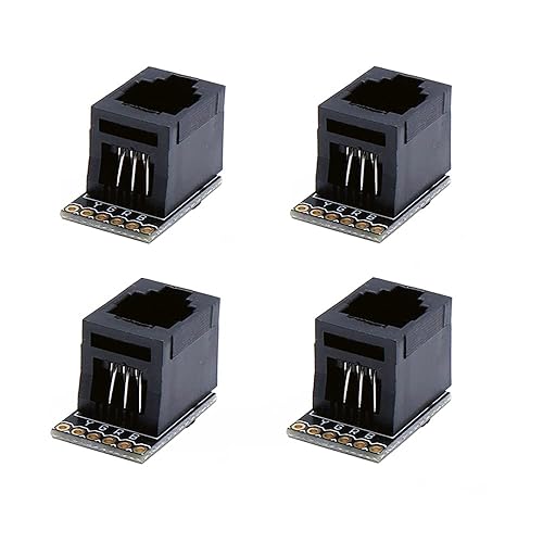 Treedix 4PCS RJ11 6-pin Breakout Board with PCB Mount Black Modular Jack 6P6C Telephone Socket Connector Jack Coupler
