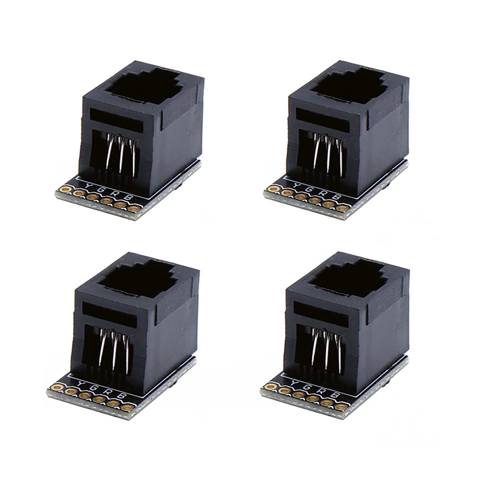 Treedix 4PCS RJ11 6-pin Breakout Board with PCB Mount Black Modular Jack 6P6C Telephone Socket Connector Jack Coupler