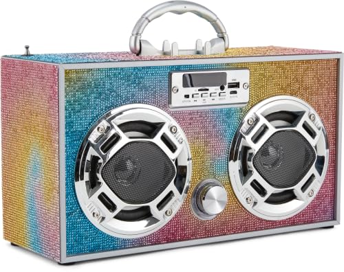 Wireless Express - Boombox Speaker with LED Lights - Retro Bluetooth Speaker w/Enhanced FM Radio - Perfect for Home and Outdoor (Swirl Bling)