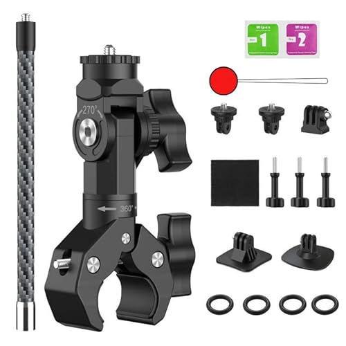 Bike Motorcycle Camera Mount Bundle Kit for Insta 360 ONE X5, X4, X3, X2, Include 360° Ballhead Handlebar Clamp Extension Rod and Helmet Flexible