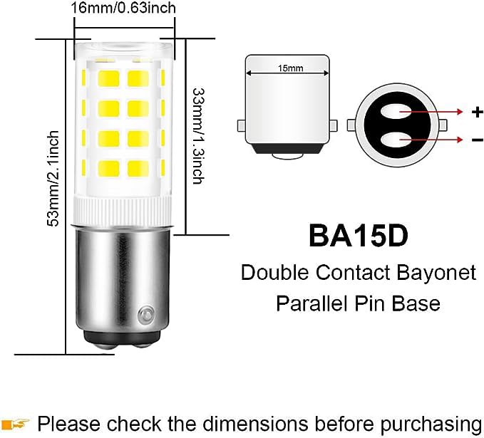 SSXBF BA15D LED Double Contact Bayonet Base 120 Volts 4W Bulb?Daylight 6000K,40W Halogen Replacement Bulb?Sewing Machine Bulbs Pack of 2……