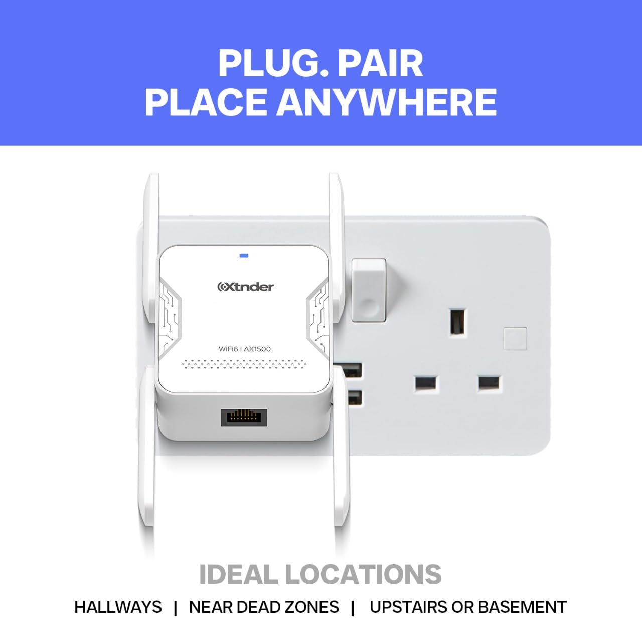 WiFi Extender AX1500 Signal Booster Long Range, Covers 13,000 Sq.Ft & 100+ Devices, 1500Mbps Dual-Band 5.8GHz & 2.4GHz WiFi Extender with Ethernet