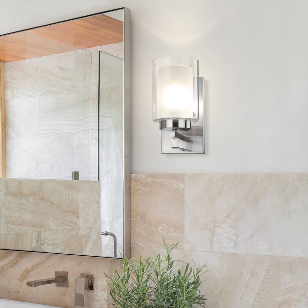XiNBEi Lighting Wall Light 1 Light Bathroom Vanity Lighting with Dual Glass Shade in Brushed Nickel Indoor Modern Wall Mount Light Suitable