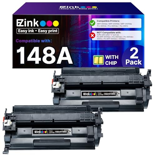 E-Z Ink 148A Toner Cartridge 4001n 4101fdw (with Chip) Replacement for HP 148A Toner Cartridge W1480A 148X W1480X to Use with HP LaserJet Pro 4001n