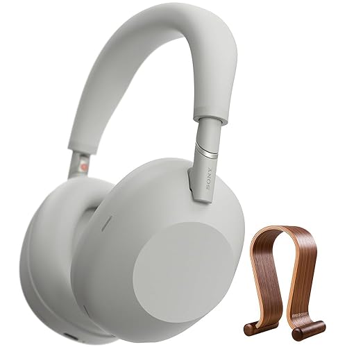 Sony WH-1000XM6/S Best Wireless Noise Canceling Headphones Platinum Silver Bundle with Deco Gear Wood Headphone Display Stand Secure Tabletop…