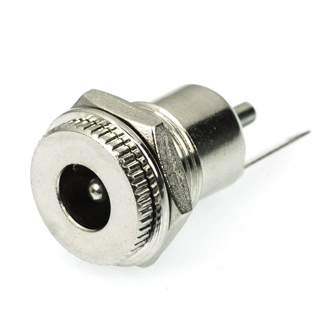 5.5 x 2.1mm DC Power Jack Socket, Threaded Female Panel Mount 2 Pin Barrel Connector, 10 Pack