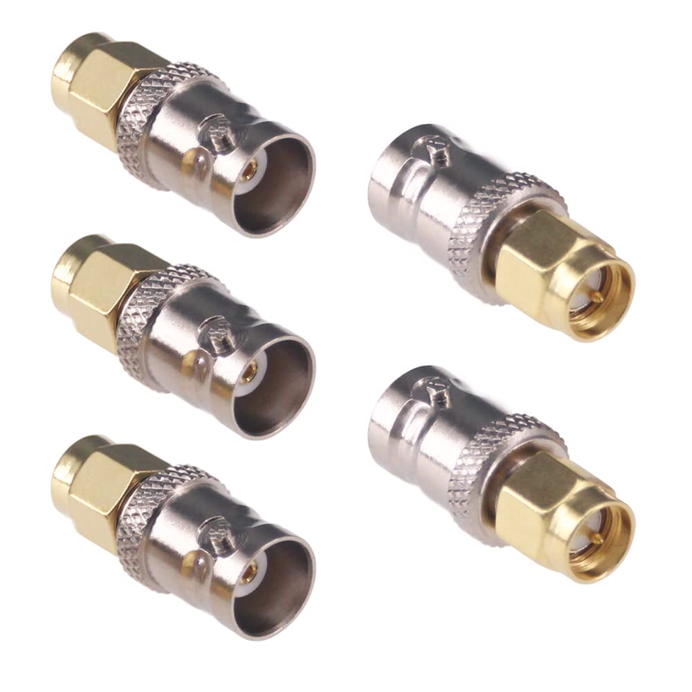RFaha 5pcs SMA to BNC Coax Connector SMA Male to BNC Female RF Adapter Coax Coaxial Connector Adapter for RF Antennas/Wireless LAN Devices(F18-5)